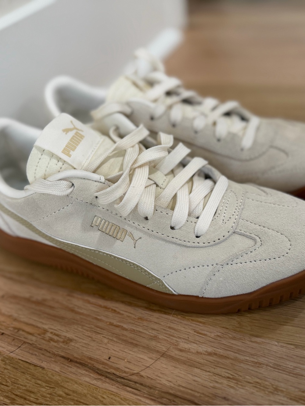 PUMA Kids Suede Sneakers in Cream with Gum Sole